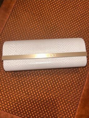 Jimmy Choo White Textured eyeglass case with Gold Bar